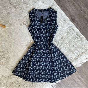 Gorgeous Polka dots Jeans mini Dress with Double Buttons